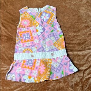 American Vintage Girls' Handmade Floral Dress in Pink, Orange & Lavender Med